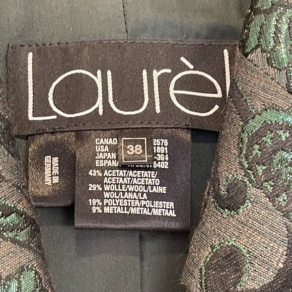 Laurel by Escada Vintage Jacquard Paisley 4 Button Up Blazer Green/Black Size 8 - Picture 3 of 4